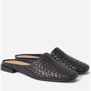 Everlane The Woven Black Leather Mule Siip On Shoes Size 8